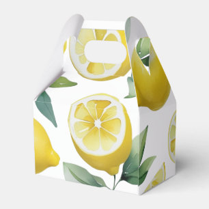 Modern yellow lemon floral script bridal shower favour box