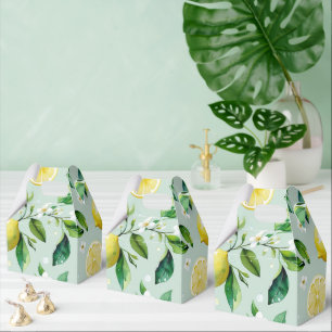 Modern yellow lemon floral script bridal shower favour box