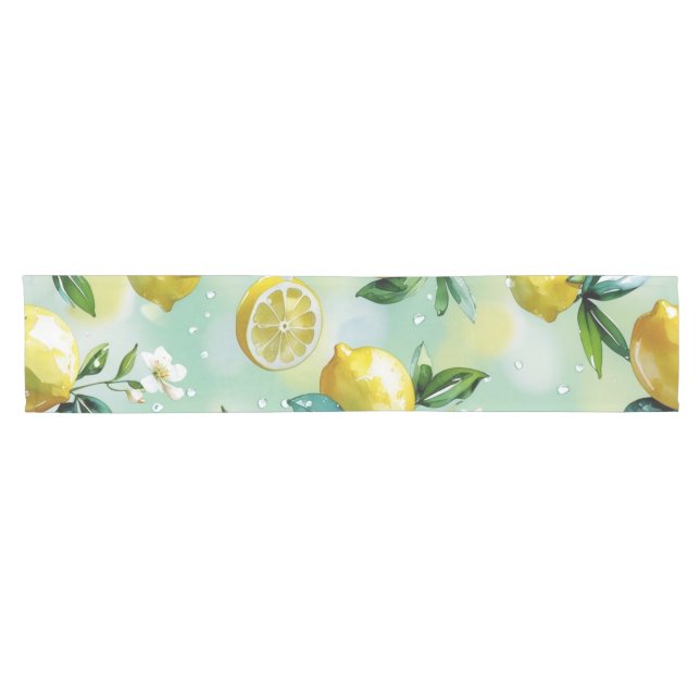 Modern yellow lemon floral script bridal shower short table runner (Horizontal)