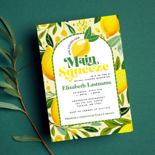 Modern Yellow Lemon Main Squeeze Bridal Shower Invitation