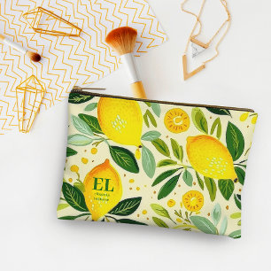 Modern Yellow Lemon Print Personalised Accessory Pouch