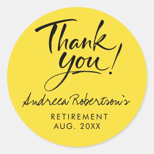 Modern Yellow Lemon Simple Thank You Script Classic Round Sticker (Front)