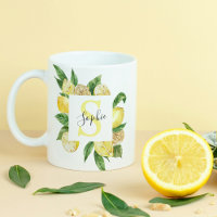 Modern Yellow Lemons Frame & Leaves With Name