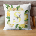 Modern Yellow Lemons Frame & Leaves With Name Cushion<br><div class="desc">Modern Yellow Lemons Frame & Leaves With Name</div>