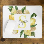 Modern Yellow Lemons Frame & Leaves With Name Mouse Pad<br><div class="desc">Modern Yellow Lemons Frame & Leaves With Name</div>