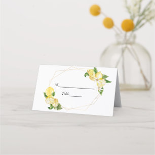 Modern Yellow Lemons & Gold Frame Beauty Place Card