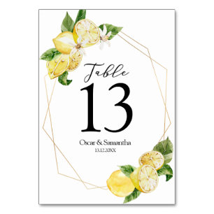 Modern Yellow Lemons & Gold Frame Beauty Table Number