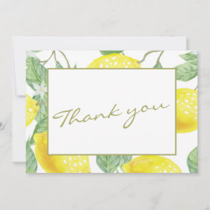 Modern Yellow Lemons & Green Foliage Wedding Photo Thank You Card