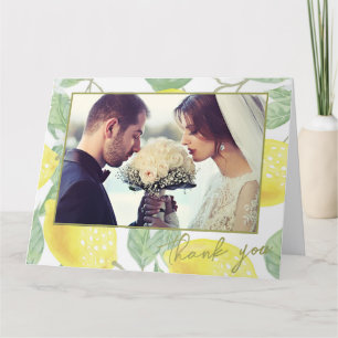 Modern Yellow Lemons & Green Foliage Wedding Photo Thank You Card