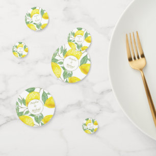 Modern Yellow Lemons Green Leaves Wedding Confetti