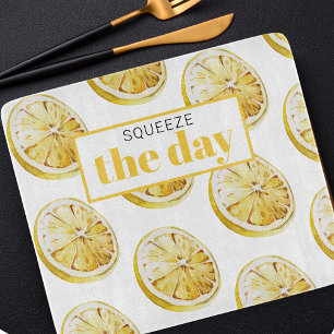Modern Yellow Lemons Pattern & Squeeze The Day Cutting Board