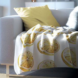 Modern Yellow Lemons Pattern & Squeeze The Day Fleece Blanket