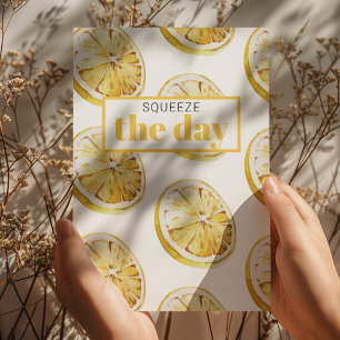 Modern Yellow Lemons Pattern & Squeeze The Day Holiday Card