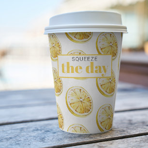 Modern Yellow Lemons Pattern & Squeeze The Day  Paper Cups