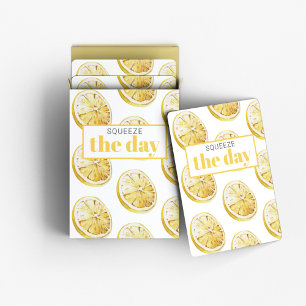 Modern Yellow Lemons Pattern & Squeeze The Day Playing Cards
