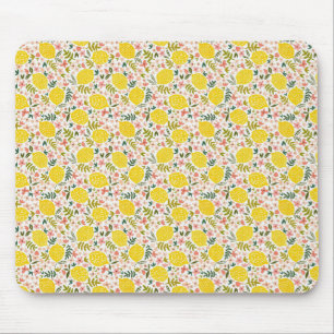 Modern Yellow Lemons with Pink Floral Mouse Pad