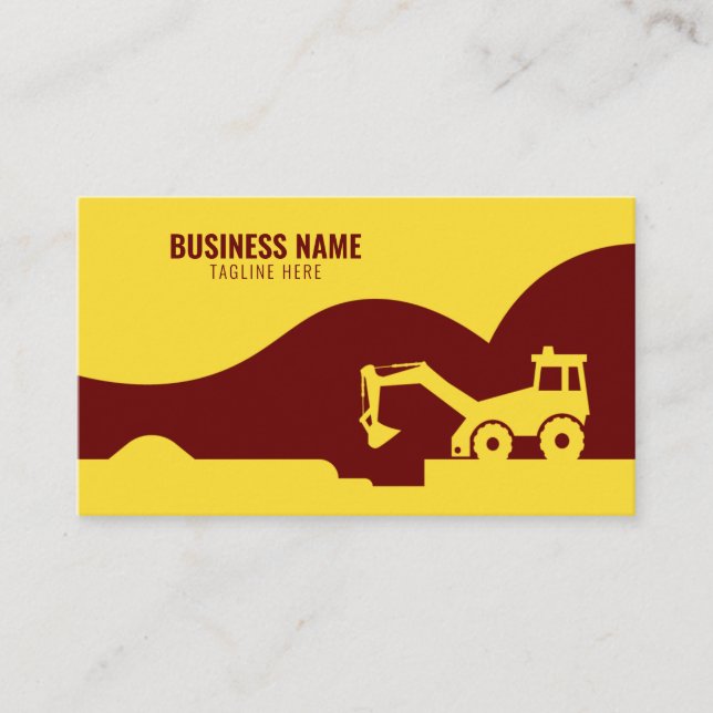Modern Yellow & Maroon Tractor Silhouette Building Business Card (Front)