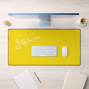 Modern Yellow Minimalist Personalised Script Name Desk Mat