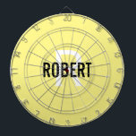Modern yellow monogram name dart board<br><div class="desc">Modern yellow dart board with a black name and white monogram. Personalise with name and initial.</div>