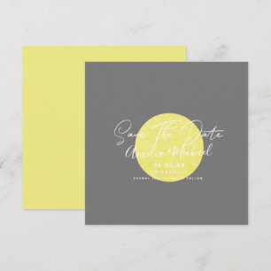 Modern Yellow Moon Grey  Save the Date Card