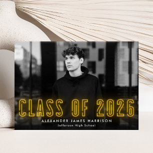 Modern Yellow Neon Class of 2025 Photo Graduation Announcement