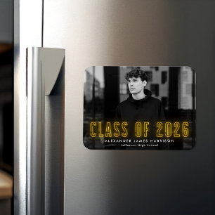 Modern Yellow Neon Class of 2026 Photo Graduation Magnet