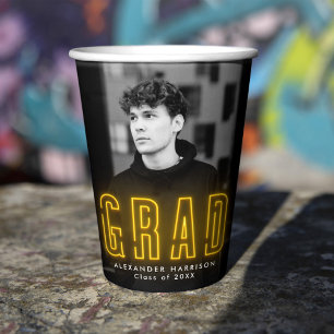 Modern Yellow Neon Graduation Paper Cups