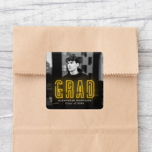 Modern Yellow Neon Graduation Square Sticker