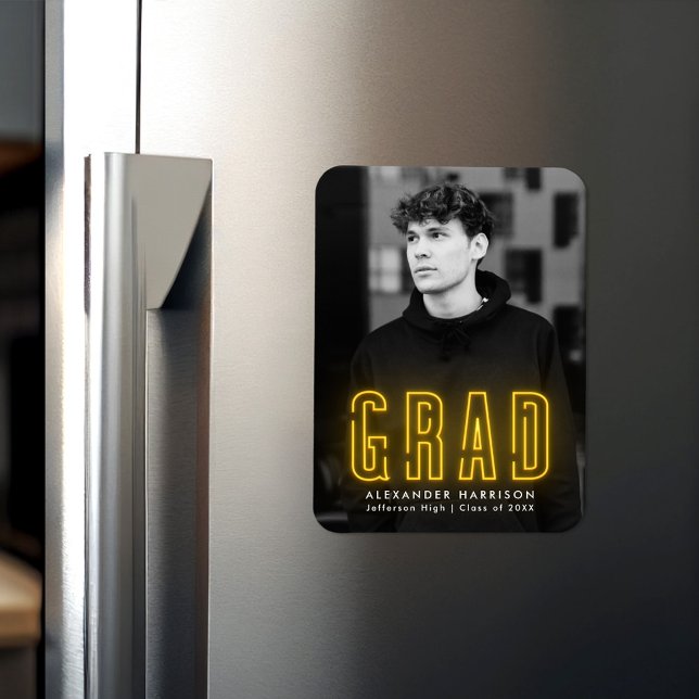 Modern Yellow Neon Vertical Photo Graduation Magnet (Creator Uploaded)
