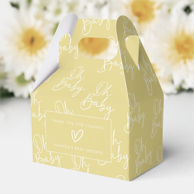 Modern Yellow Oh Baby Simple Baby Shower Gable Favour Box (Creator Uploaded)