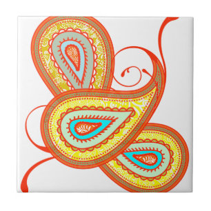 Modern Yellow Orange Aqua Mint Paisley Gifts Ceramic Tile