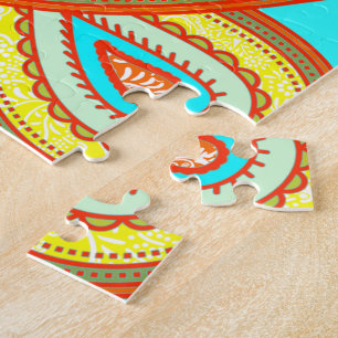 Modern Yellow Orange Aqua Mint Paisley Gifts Jigsaw Puzzle