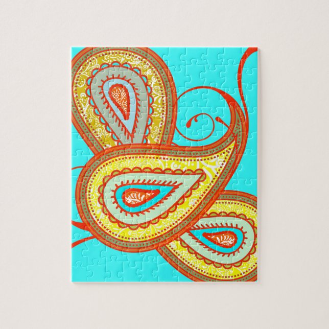 Modern Yellow Orange Aqua Mint Paisley Gifts Jigsaw Puzzle (Vertical)