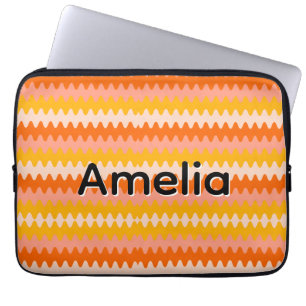 Modern Yellow, Orange & White Zig Zag Pattern Laptop Sleeve