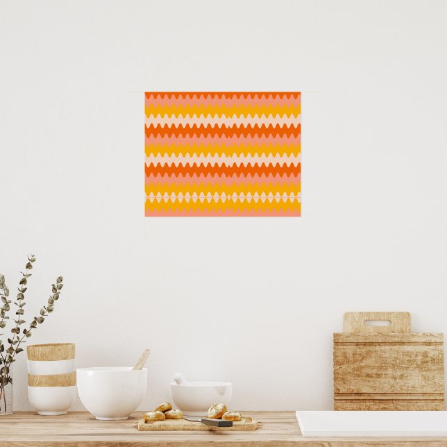Modern Yellow, Orange & White Zig Zag Pattern Poster (Kitchen)
