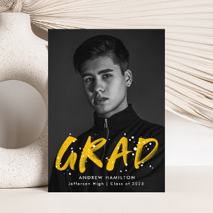 Modern Yellow Paint Splatter Photo Graduation Announcement