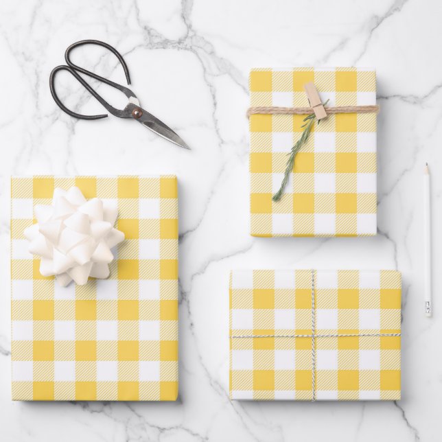 Modern Yellow Plaid Wrapping Paper Sheet (Front)