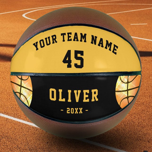 Modern Yellow Player Team Name Number Kids Basketball (Creator Uploaded)