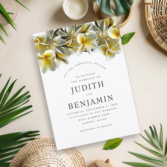 Modern Yellow Plumeria Wedding Invitation (Creator Uploaded)