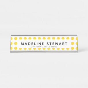 Modern Yellow Polka Dot Personalised Professional Desk Name Plate