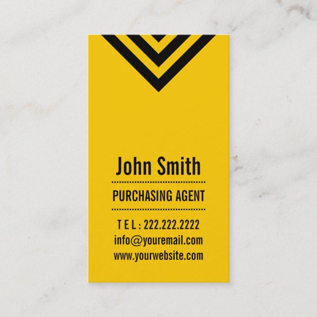 Modern Yellow Purchasing Agent Business Card (Front)