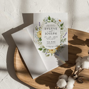 Modern Yellow & Purple Boho Floral Bright Wedding Invitation