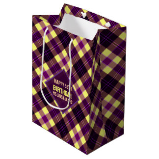 Modern Yellow Purple Brown Tartan Plaid Custom Medium Gift Bag