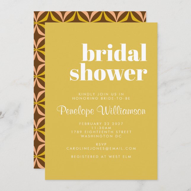 Modern Yellow Retro Bold Typography Bridal Shower Invitation (Front/Back)