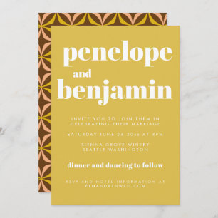 Modern Yellow Retro Typography Wedding All In One Invitation