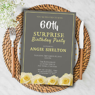 Modern Yellow Rose 60th Surprise Birthday Party Invitation