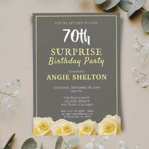 Modern Yellow Rose 70th Surprise Birthday Party Invitation