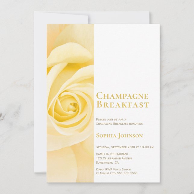 Modern Yellow Rose Bridal Champagne Breakfast Invitation (Front)