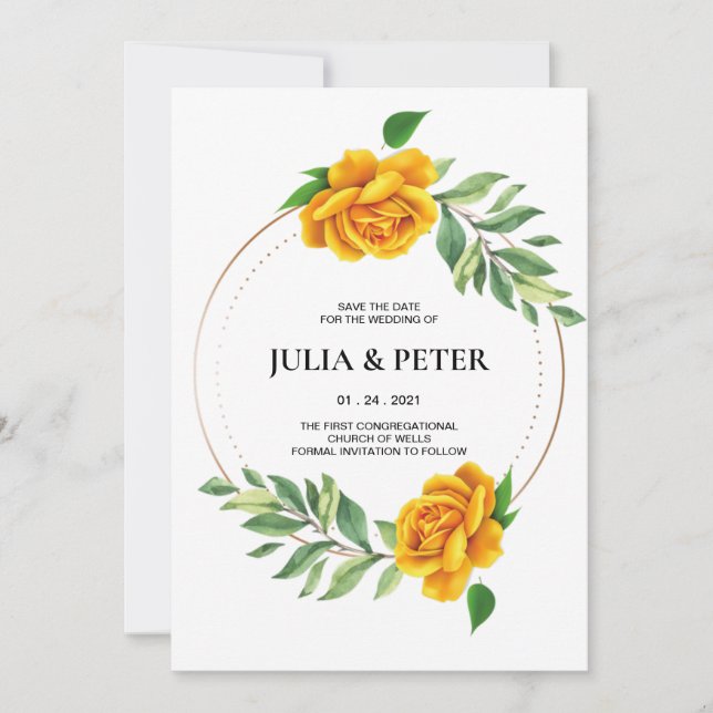 Modern Yellow Rose Floral Save The Date Invitation (Front)
