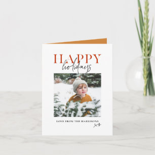 Modern Yellow Script Family Kids Photo Happy Holiday Card